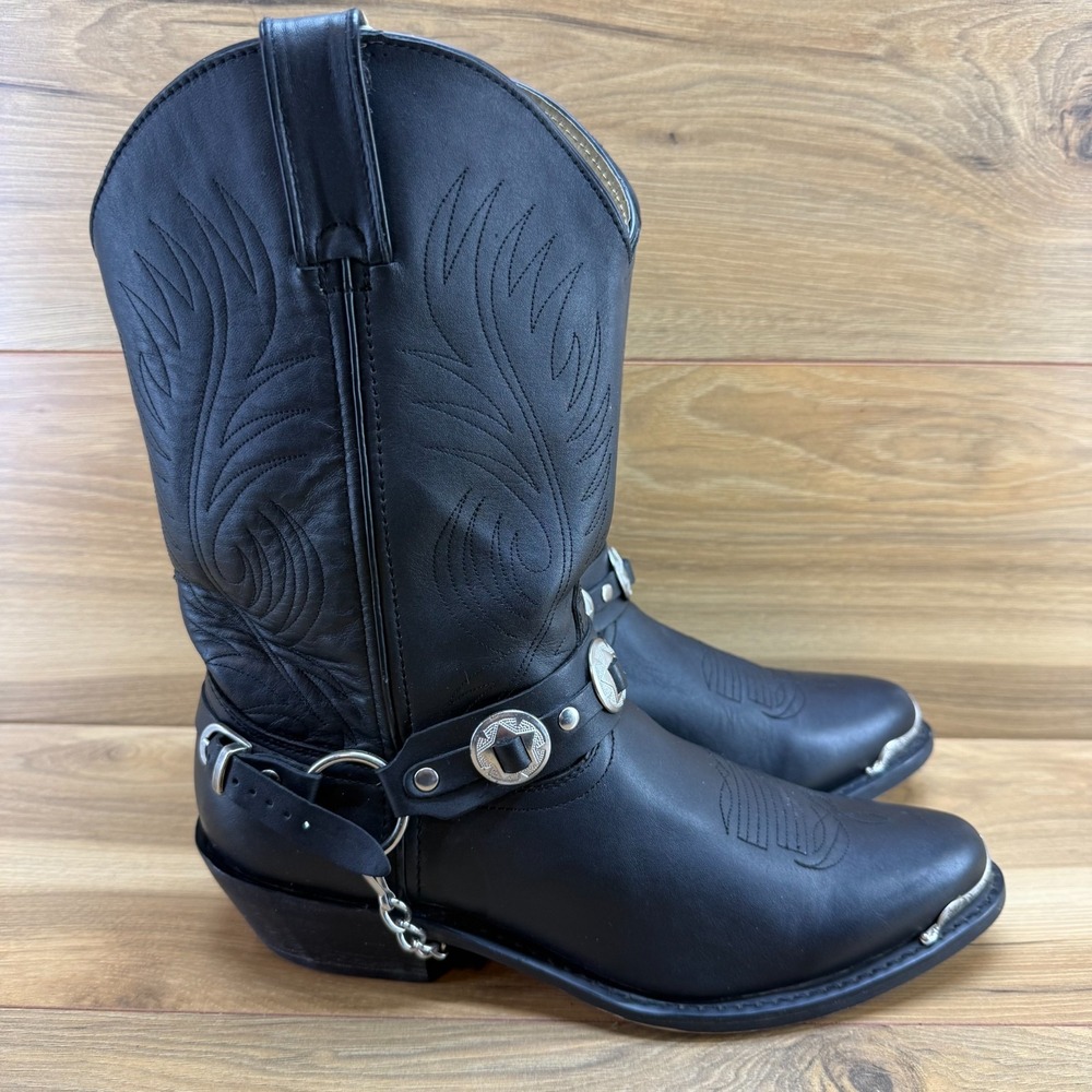 Durango 11" Concho Strap Harness Western Boots Mens 10.5 EE Black Leather Chain